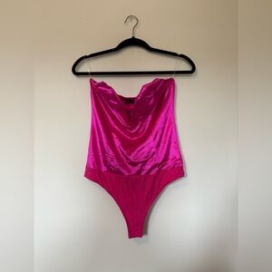 Pink NWT PLUNGE Satin Bodysuit
